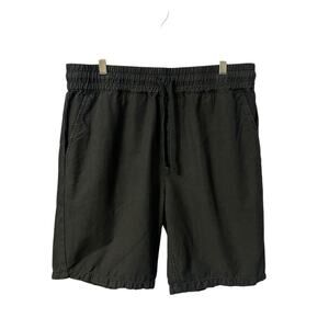 Allsaints Drawstring Shorts Mens Large Black Casual Fit linen Blend Lightweight